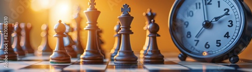 Speed chess game with a timer, emphasizing time management skills in business, action shot, vivid colors, digital illustration
