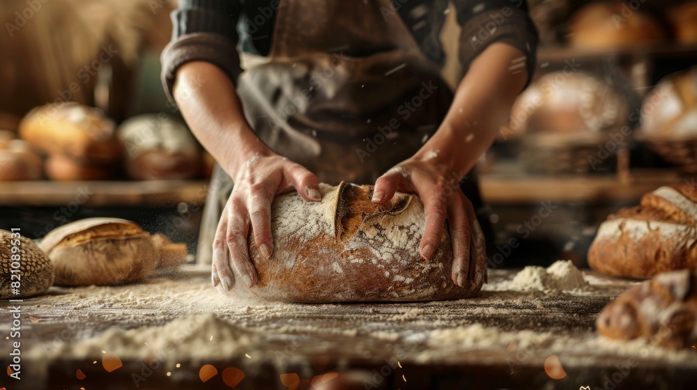 Artisan Baker Holding Fresh Bread