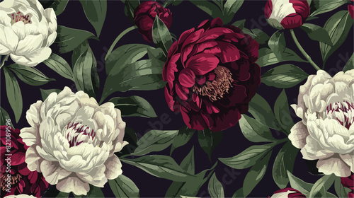 Beautiful floral seamless pattern with vinous peonies
