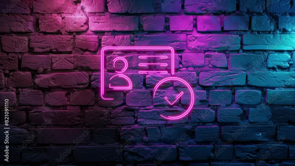 custom made wallpaper toronto digitalVideo footage of Pink glowing Identity verified, ID card Icon neon icon on brick wall background. Looped Neon Lines abstract on black background.Laser Pictogram animation. Seamless loop