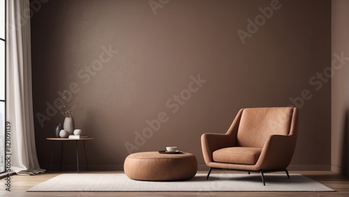 cozy home interior with minimalist chair furniture on brown background