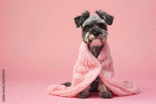 Elegant Miniature Schnauzer Pup in Judicial Robe on Pastel Background