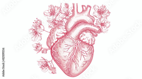 Beautiful realistic anatomical heart overgrown 