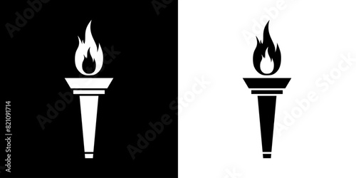 Fire torch with fire icon in generic style. Sports torch concept