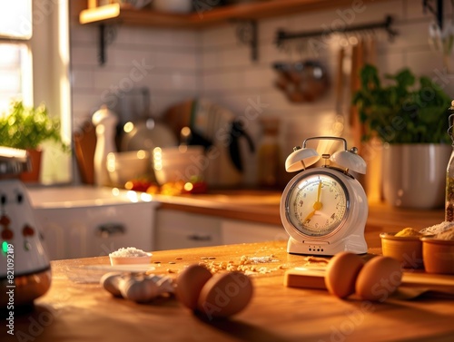 Cozy Morning Baking Scene with Vintage Kitchen Timer photo