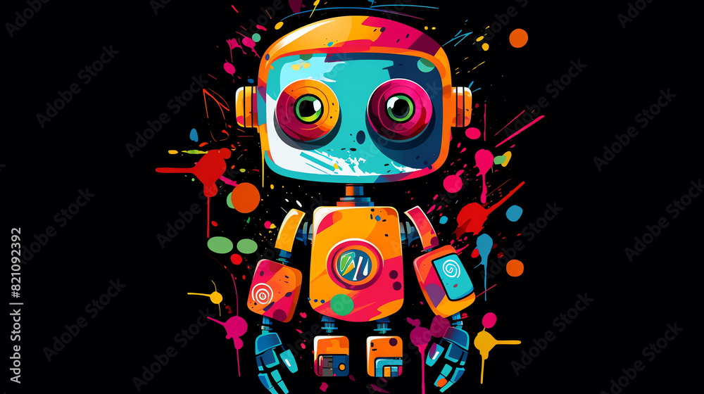 Create a colorful robot character Create a colorful robot character