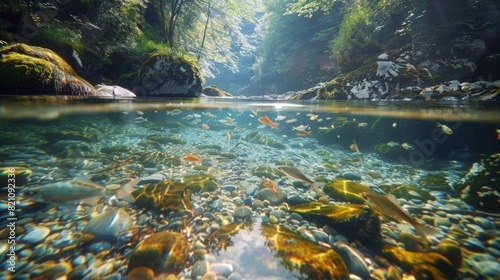 A river with no aquatic life and polluted water  and a river with clear water and diverse fish.