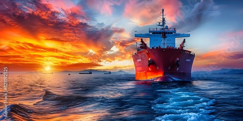 Modern tanker ship at sea transporting oil or gas for international trade. Concept Container Shipping, Global Trade, Oil and Gas Industry, Maritime Logistics, International Transportation