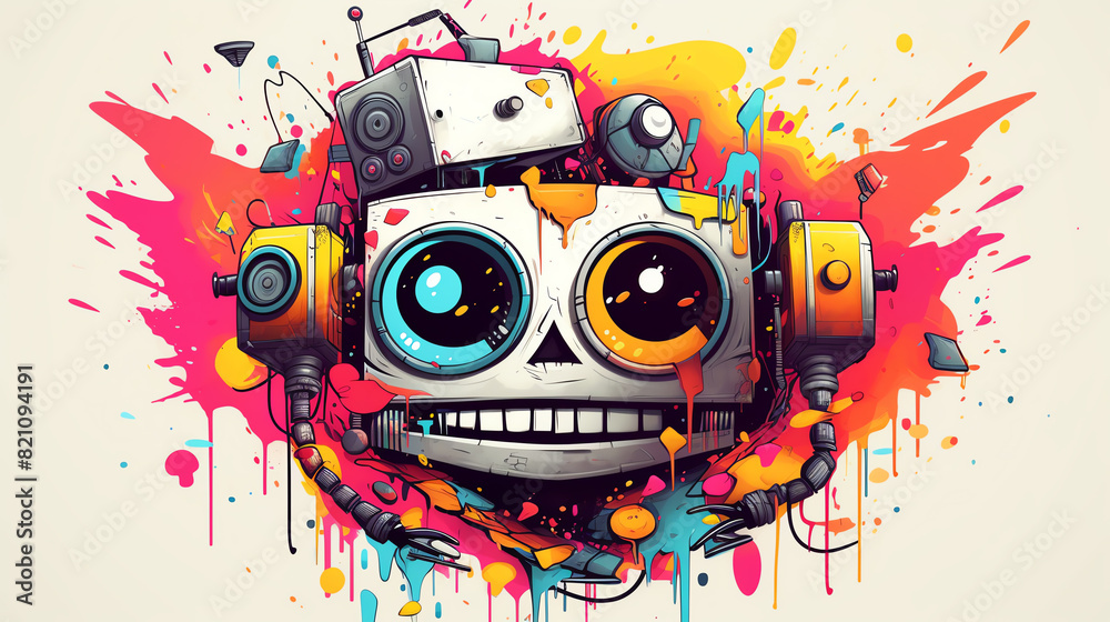 Fototapeta premium Create a graffiti-style painting of a robot with a boombox on its head