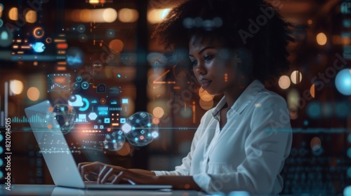 Woman Working with Futuristic Tech