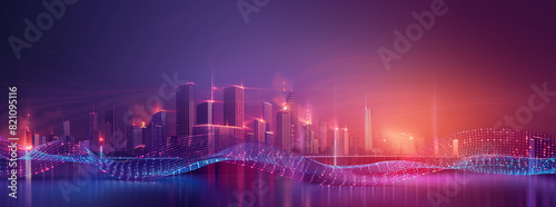 Intersecting Smart City and Abstract Dot Point with Gradient Line and Aesthetic Wave Design  Emphasizing Big Data Connection Technology.