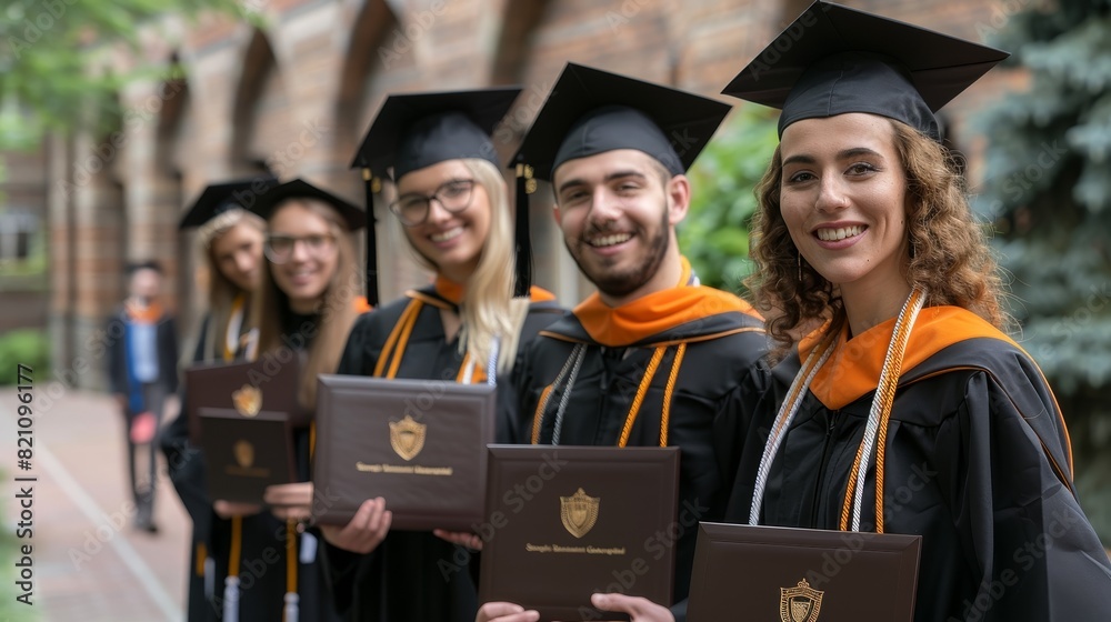 Obraz premium Diverse Group of Graduates Celebrating Success at University Graduation Ceremony