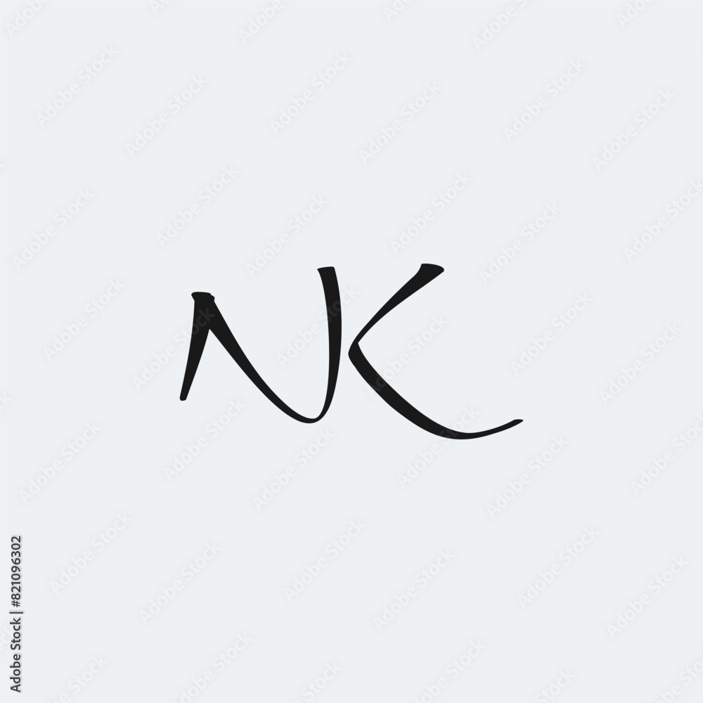 NK monogram logo signature script style. N & K logo. NK monogram logo signature script style. N & K logo.