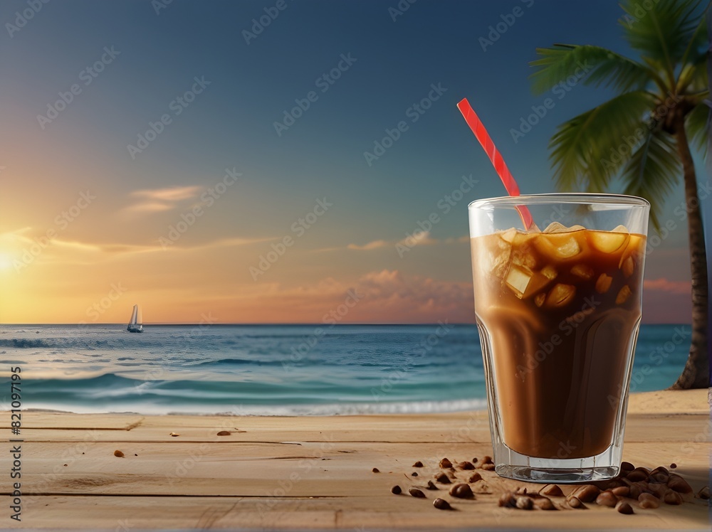 Obraz premium iced coffee on the beach