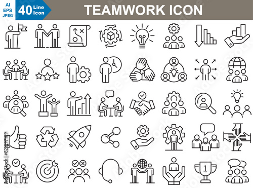 Teamwork line Icon set vector illustrator. 