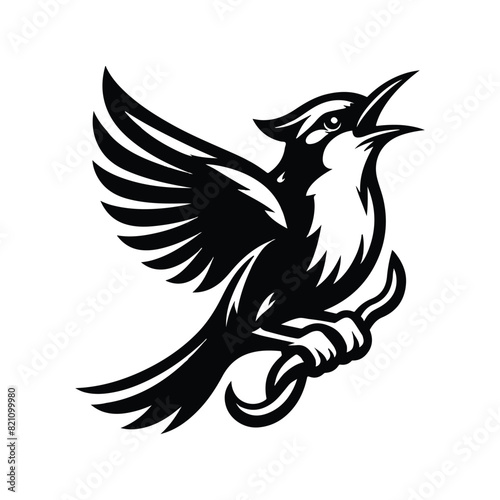 Nightingales Animal Black Silhouette Vector With White Color Background