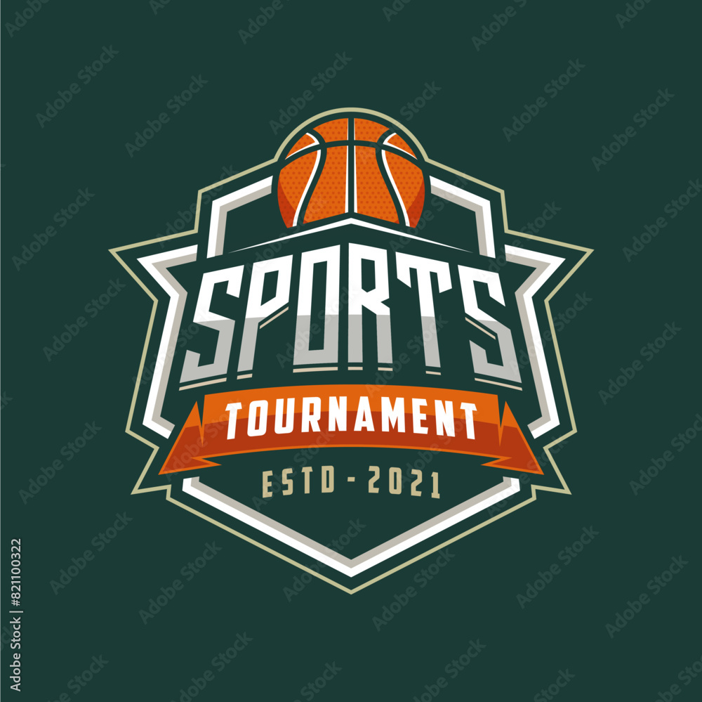 Obraz premium Basketball club logo. Basketball club emblem, design template on dark background, Basket Champions