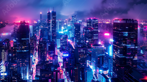 Wallpaper Mural Futuristic cityscape at night, illuminated by neon lights, showcasing advanced urban development and smart city technology Torontodigital.ca