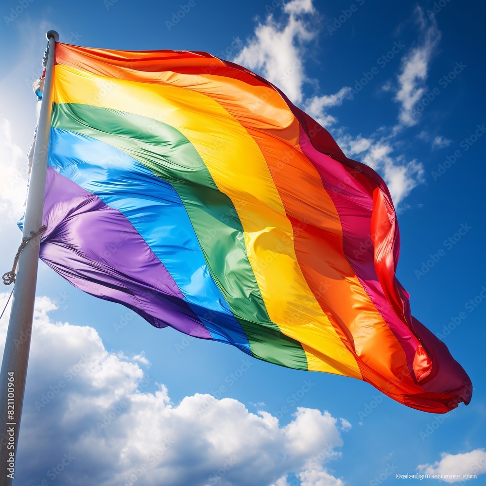 Embracing Diversity: Vibrant Rainbow Flag Soaring in the Sky Embracing Diversity: Vibrant Rainbow Flag Soaring in the Sky
