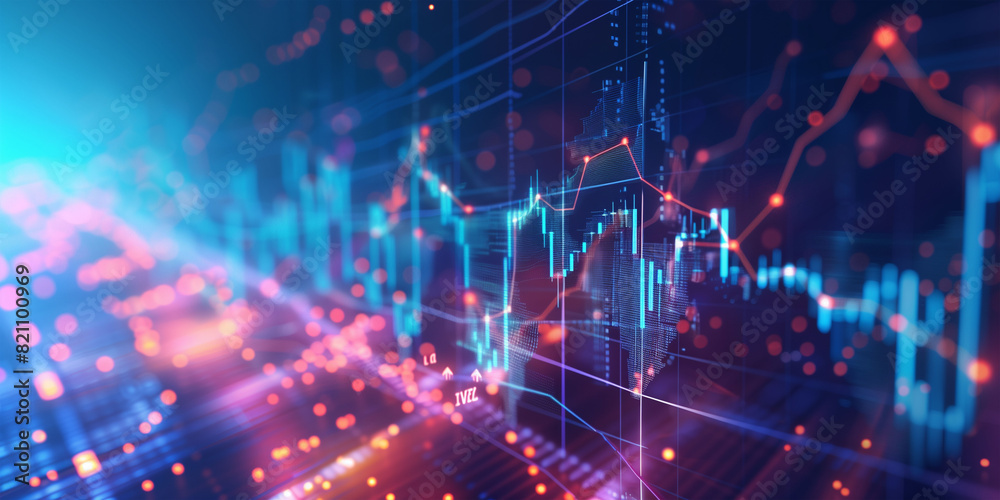 Obraz premium Abstract background with digital chart, Stock market graph, financial statistics, data exchange, economic trends, and trading analysis