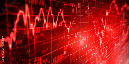 Red stock market graph abstract background depicting financial downturn, bankruptcy, loss, recession, crash, and economic crisis © MDNANNU
