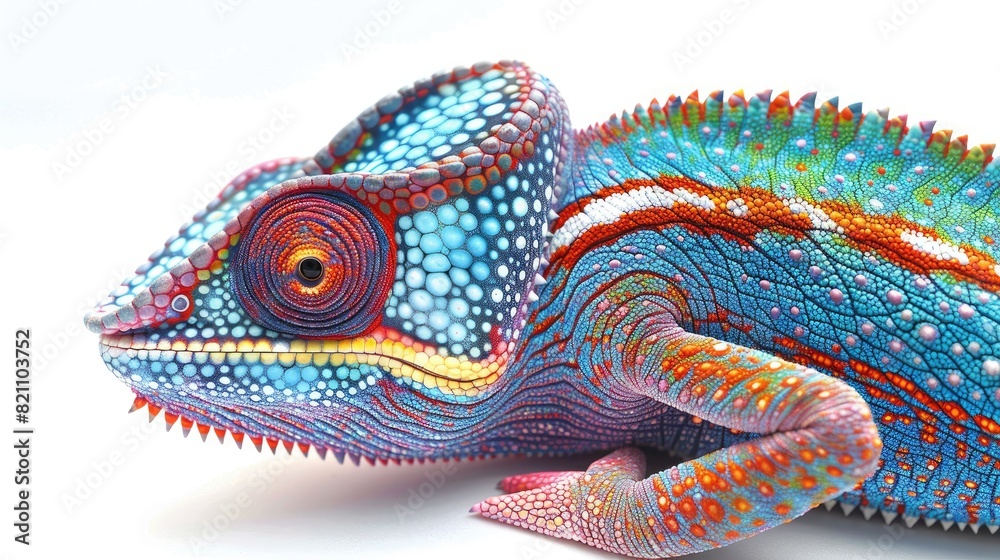 Simple hand painted colourful abstract chameleon. Isolated image on a white background no shadow Simple hand painted colourful abstract chameleon. Isolated image on a white background no shadow