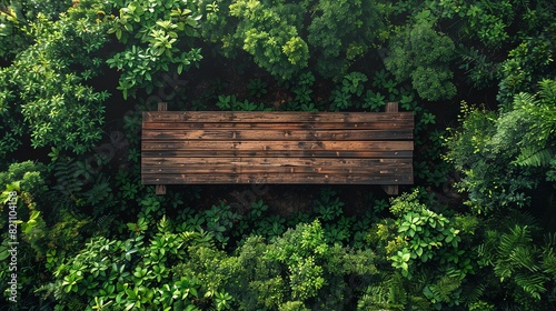 Aerial view of a wooden bridge surrounded by lush green forest, showcasing the beauty of nature from above.