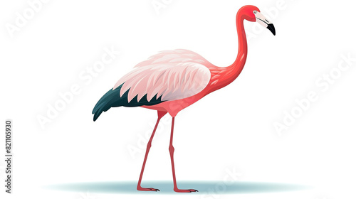 An lone flamingo against a background of pristine white