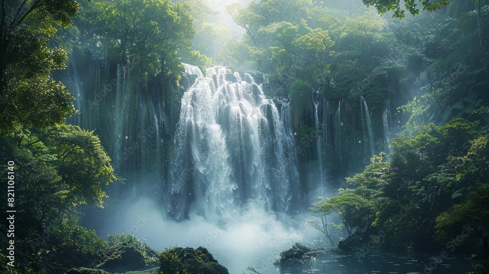 Generate a visual narrative of a cascading waterfall Generate a visual narrative of a cascading waterfall