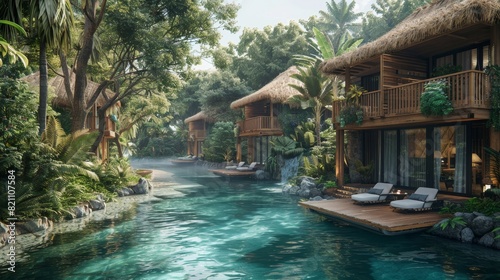 Wallpaper Mural Generate a visual narrative of an eco-friendly water resort Torontodigital.ca