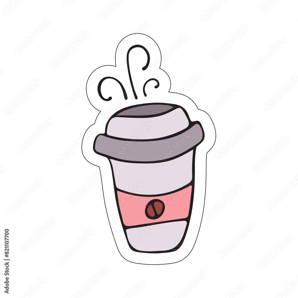 A sticker with a picture of a coffee cup on a white background. A sticker with a picture of a coffee cup on a white background.