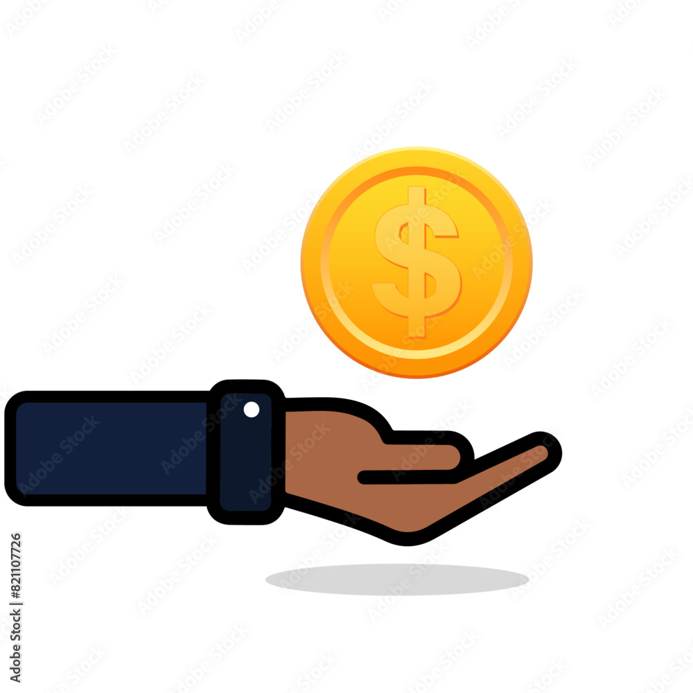 Business concept, saving money, finance, banking, vector illustration of hand holding a gold coin dollor,flat style illustration. Business concept, saving money, finance, banking, vector illustration of hand holding a gold coin dollor,flat style illustration.