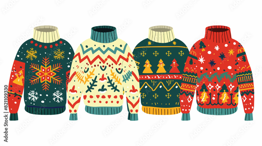 Bundle of ugly Christmas sweaters or jumpers isolated