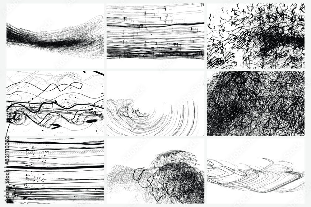 Abstract drawing pattern set. Scribbled hand drawn backgrounds. Organic grunge textured overlapping wavy shapes and lines. Striped flat swatch. Speeding drunk party vision. Vector. Abstract drawing pattern set. Scribbled hand drawn backgrounds. Organic grunge textured overlapping wavy shapes and lines. Striped flat swatch. Speeding drunk party vision. Vector.