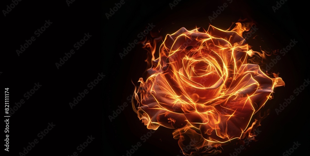rose on fire - flower outline made of neon orange flames and fire ...
