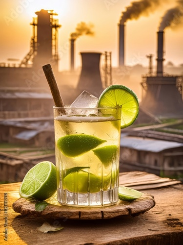 cocktail with industrial area in the background