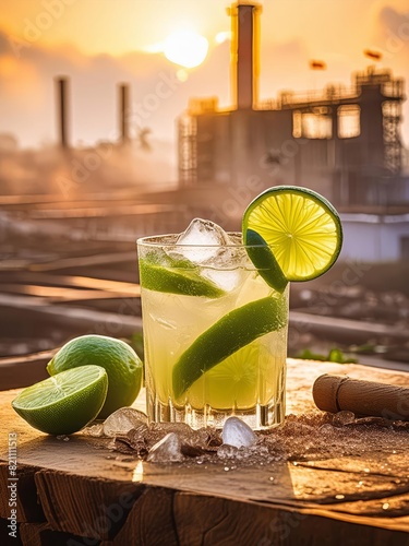 cocktail with industrial area in the background