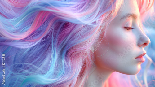 Young woman with colorful pastel hair, serene profile view.
