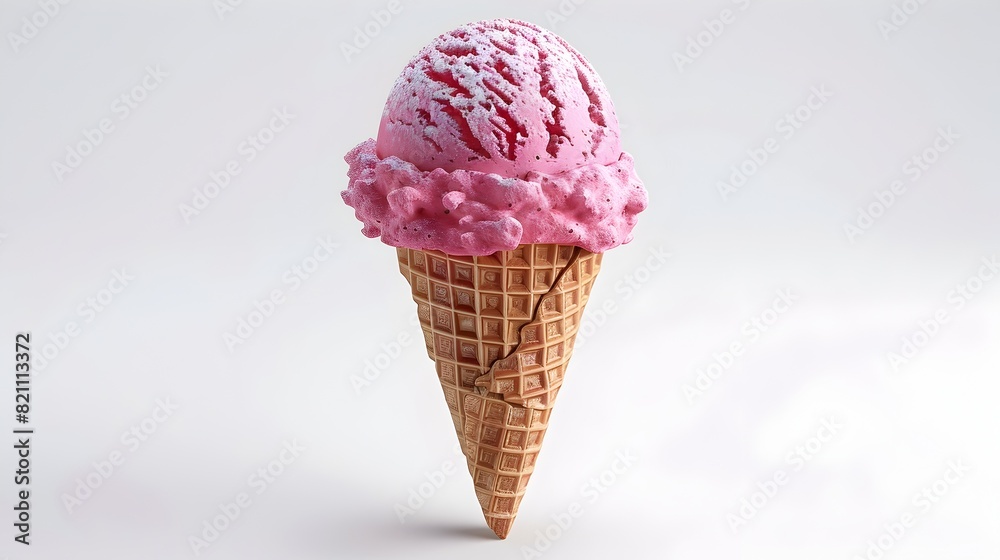 Delightful Pink Scoop of Artisanal Ice Cream in a Waffle Cone
