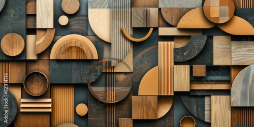 Fototapeta Naklejka Na Ścianę i Meble -  Abstract geometrical pattern - geometric style - background - different colors - wood surface - repeating texture. High quality photo