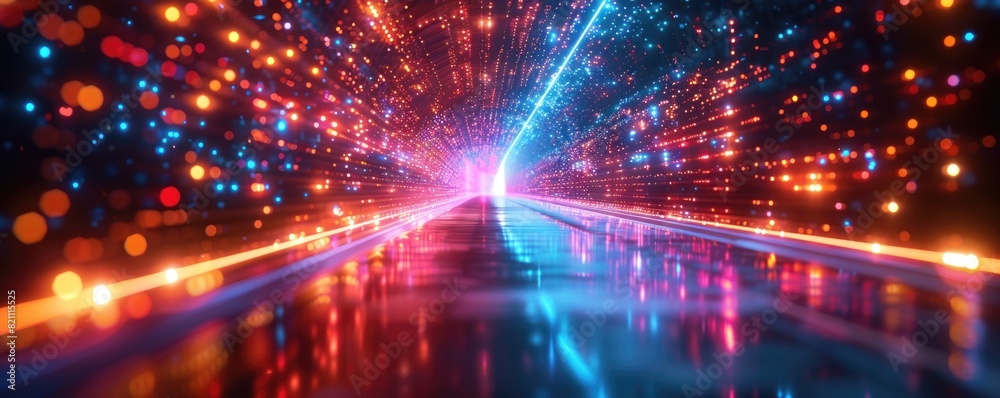 abstract technology background of red and blue neon lines, conveying a high-speed data network in motion. abstract technology background of red and blue neon lines, conveying a high-speed data network in motion.