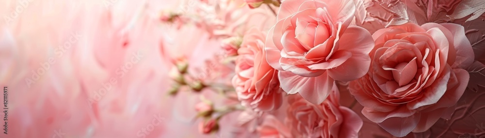 Light pink roses in full bloom against a blurred background. Light pink roses in full bloom against a blurred background.