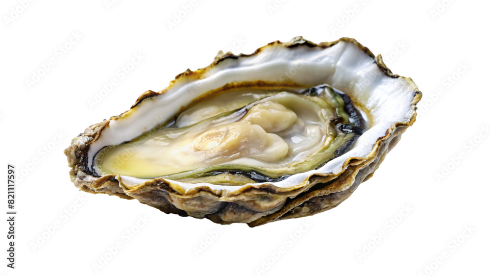 A close-up of a rough, white oyster shell, isolated on a background, evokes images of fresh seafood meals from the ocean A close-up of a rough, white oyster shell, isolated on a background, evokes images of fresh seafood meals from the ocean