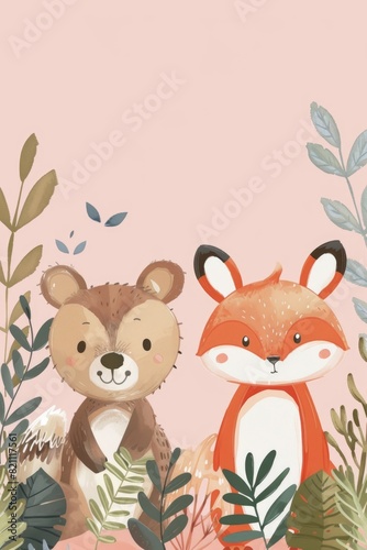 Adorable Woodland Creatures in Autumnal Forest Illustration