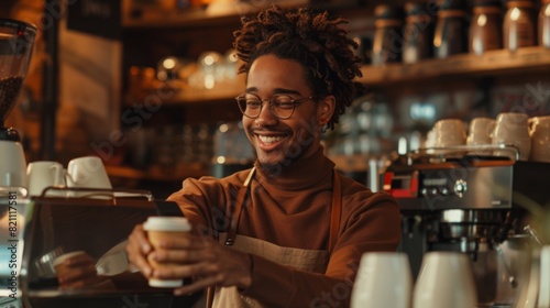 A Barista Serving Coffee Happily