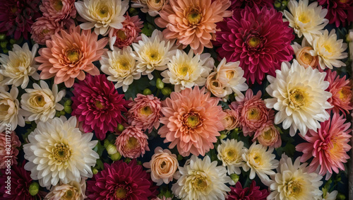 Stunning floral wall backdrop with vibrant chrysanthemums  perfect for weddings