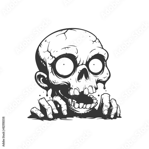 Halloween scary zombie undead skeleton horror. Dead apocalypse monsters walking dead black isolated character
