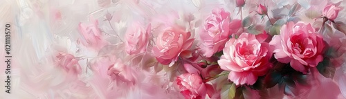 Pink roses in soft focus with a painterly effect.