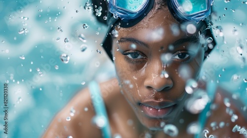 Swimmer Focused Underwater Portrait