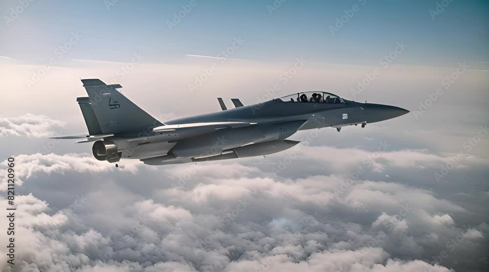 Combat fighter while flying in the air. Its silhouette is clearly visible against the sky as it flies through the sky at lightning speed. Combat fighter while flying in the air. Its silhouette is clearly visible against the sky as it flies through the sky at lightning speed.